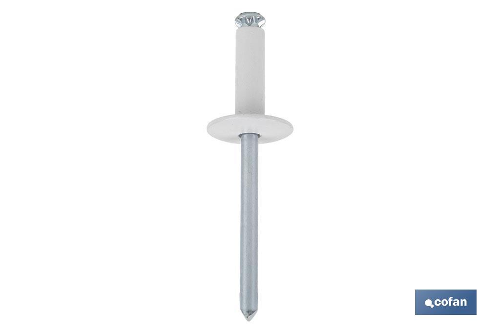 REMACHE FLOR CABEZA ANCHA BLANCO 4,8 X 20 MM (PACK: 250 UDS) REMACHE FLOR CABEZA ANCHA BLANCO 4,8 X 20 MM (PACK: 250 UDS)