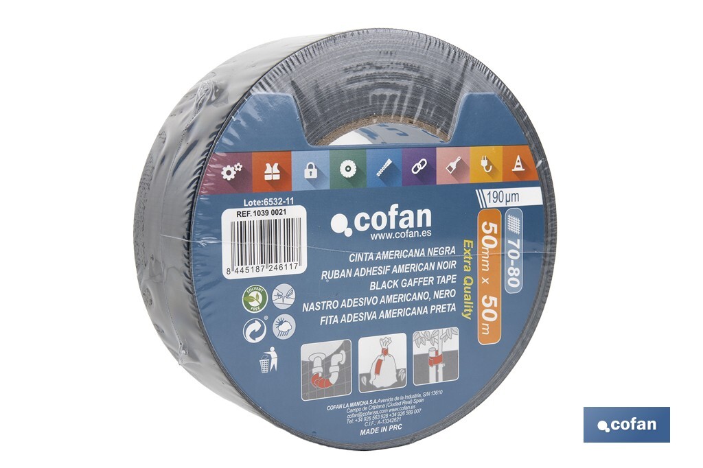 CINTA AMERICANA NEGRA 190 MICRAS 50 MM X 50 M (PACK: 1 UDS) CINTA AMERICANA NEGRA 190 MICRAS 50 MM X 50 M (PACK: 1 UDS)