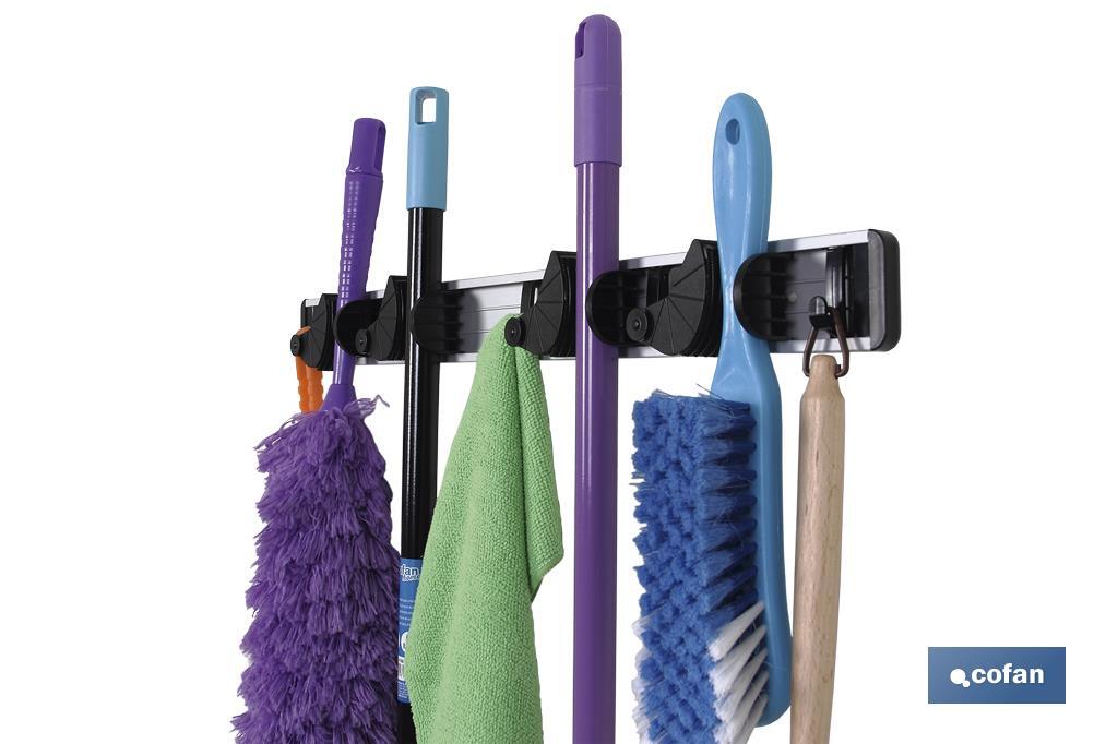ORGANIZADOR DE ESCOBAS CON 4 ENGANCHES Y 5 GANCHOS VENTA UNITARIA (PACK: 1 UDS) ORGANIZADOR DE ESCOBAS CON 4 ENGANCHES Y 5 GANCHOS VENTA UNITARIA (PACK: 1 UDS)
