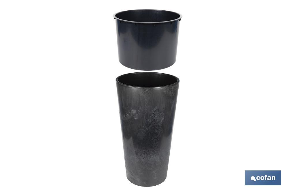 MACETERO 2 EN 1 FORMA CONICA CON DEPÓSITO COLOR NEGRO PP Ø 295 X 571 MM 12,5 L VENTA UNITARIA