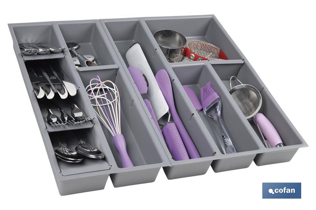 ORGANIZADOR PARA CAJON CON SEPARADORES COLOR GRIS 50 X 45 X 6.5 CM (PACK: 1 UDS)