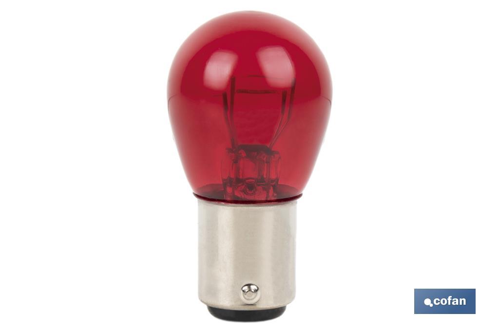 Lámpara de 2 polos descentrada 12 V | Casquillo de tipo BAW15d | Bombilla P21/5 W en color rojo