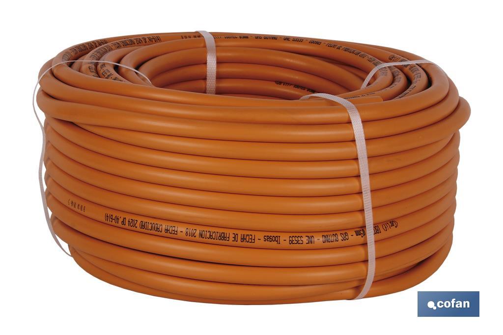 Rollo de Tubo de Gas Butano Flexible | Disponible en color naranja | Medidas: 8 mm x 60 m